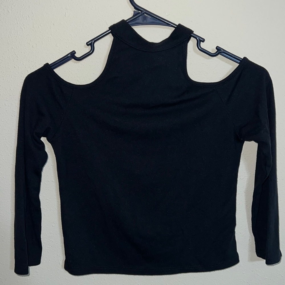 Rock&Roll Cowgirl black, long sleeve top with shoulder cut outs, size small